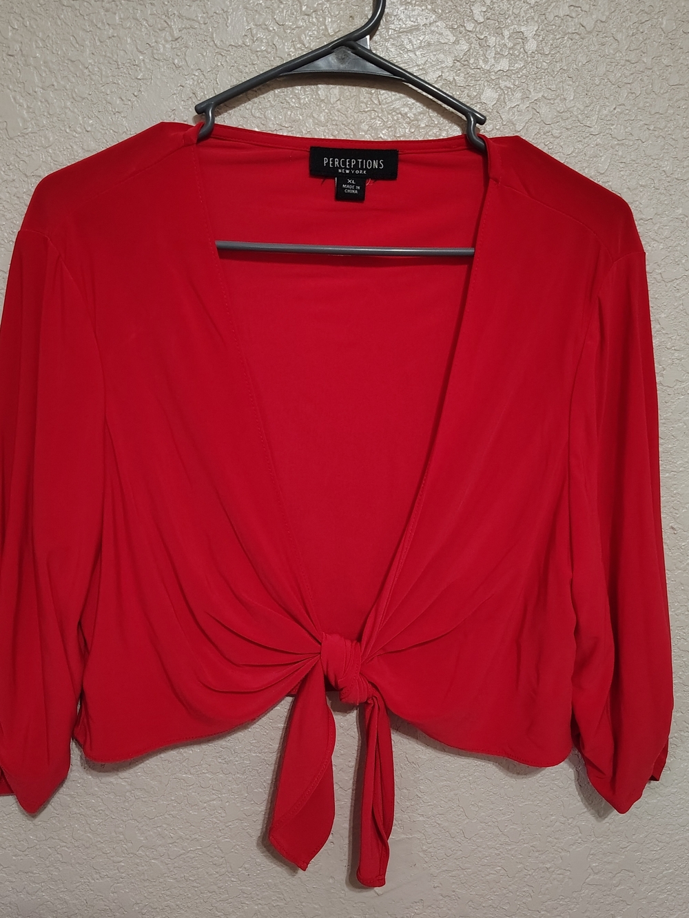 Perceptions Red Tie-Front Cropped Blouse